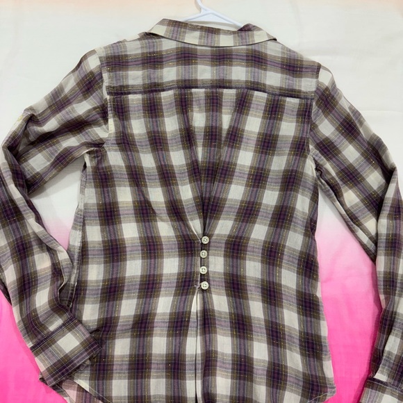 GAP Women's Plaid Shirt in Purple and White - Picture 4 of 5